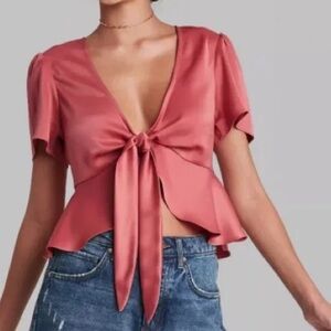 Coral Tie-Front Top - XL